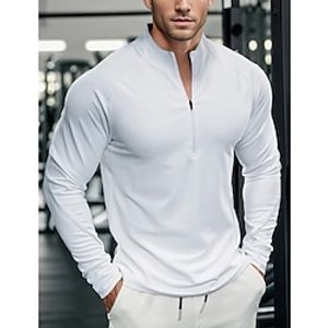 Men's T shirt Tee Quarter Zip Tee Tee Top Long Sleeve Shirt Plain Quarter Zip Street Vacation Long Sleeve Quick Dry Clothing Apparel Designer Sporty Basic Lightinthebox