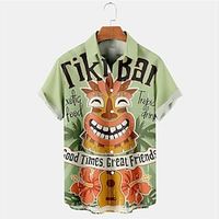 Men's Shirt Summer Hawaiian Shirt Graphic Prints Music Guitar Turndown Green Outdoor Street Short Sleeves Button-Down Print Clothing Apparel Tropical Fashion Hawaiian Designer miniinthebox - thumbnail