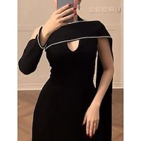 A-Line Evening Gown Elegant Dress Formal Ankle Length Black Dress Long Sleeve Halter Neck Stretch Fabric with Sequin 2023 Lightinthebox - thumbnail