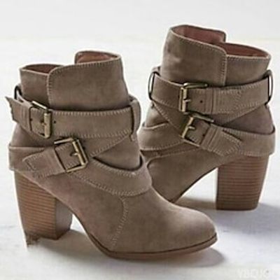 Women's Boots Plus Size Booties Ankle Boots Outdoor Daily Booties Ankle Boots Buckle Chunky Heel Round Toe Vintage Casual Minimalism Faux Suede Zipper Solid Color Almond Black miniinthebox