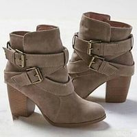 Women's Boots Plus Size Booties Ankle Boots Outdoor Daily Booties Ankle Boots Buckle Chunky Heel Round Toe Vintage Casual Minimalism Faux Suede Zipper Solid Color Almond Black miniinthebox - thumbnail