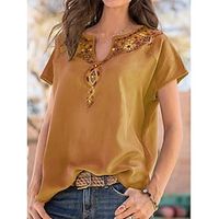 Women's Shirt Blouse Tribal Casual Black Yellow Red Print Short Sleeve Ethnic V Neck Regular Fit Summer Lightinthebox