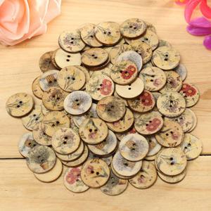 100pcs Wooden Flower Sewing Buttons