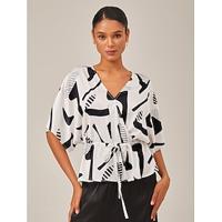 Geometric Ruched Batwing Sleeve Top