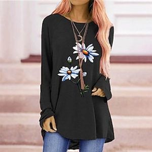 Women's T Shirt Dress Tee Dress Short Mini Dress Green White Black Blue Long Sleeve Floral Print Fall Winter Crew Neck Basic Casual Modern 2022 S M L XL XXL 3XL miniinthebox