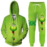 The Grinch Grinch Ugly Christmas Sweater / Sweatshirt Hoodie Print Graphic Pants Hoodie For Men's Women's Unisex Adults' 3D Print 100% Polyester Party Festival miniinthebox - thumbnail