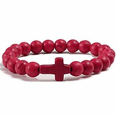 jude jewelers christian sideways cross turquoise beads strand bracelet (red) Lightinthebox