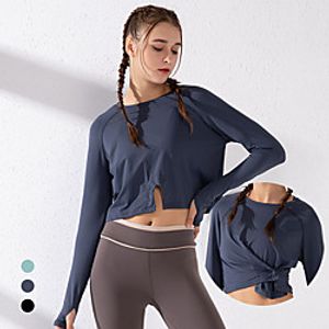 Women's Long Sleeve Running Shirt Tee Tshirt Top Athletic Nylon Quick Dry Breathable Soft Gym Workout Running Active Training Jogging Exercise Sportswear Solid Colored Normal Cobalt Blue Black Lightinthebox
