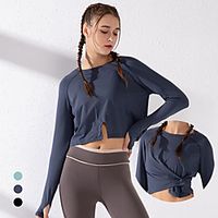 Women's Long Sleeve Running Shirt Tee Tshirt Top Athletic Nylon Quick Dry Breathable Soft Gym Workout Running Active Training Jogging Exercise Sportswear Solid Colored Normal Cobalt Blue Black Lightinthebox - thumbnail