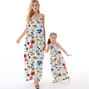 Mommy and Me Dresses Floral Causal Backless White Sleeveless Maxi Strap Dress Active Matching Outfits Lightinthebox