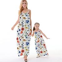 Mommy and Me Dresses Floral Causal Backless White Sleeveless Maxi Strap Dress Active Matching Outfits Lightinthebox - thumbnail