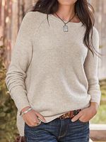 Pure Color Round Neck Long-sleeved Loose Casual Fashion Sweater
