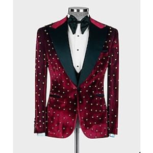 Men's Fall Velvet Blazer Jacket Regular Tailored Fit Pattern Single Breasted One-button Black Burgundy Blue Green 2023 Lightinthebox