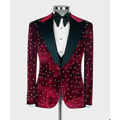 Men's Fall Velvet Blazer Jacket Regular Tailored Fit Pattern Single Breasted One-button Black Burgundy Blue Green 2023 Lightinthebox