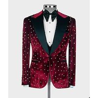 Men's Fall Velvet Blazer Jacket Regular Tailored Fit Pattern Single Breasted One-button Black Burgundy Blue Green 2023 Lightinthebox - thumbnail
