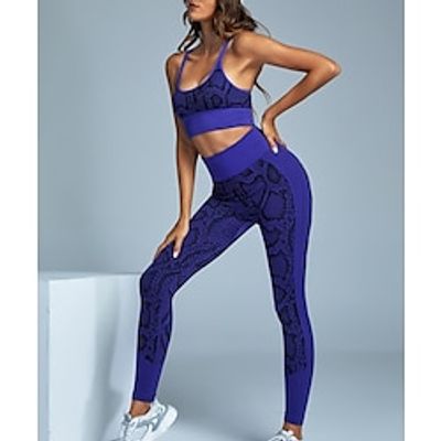Women's Sports Bra with Tights Yoga Suit Yoga Set 2 Piece Cropped Snake Skin Sports Bra Leggings Gray Burgundy Yoga Fitness Gym Workout Tummy Control Butt Lift Breathable Sport Activewear Stretchy Lightinthebox
