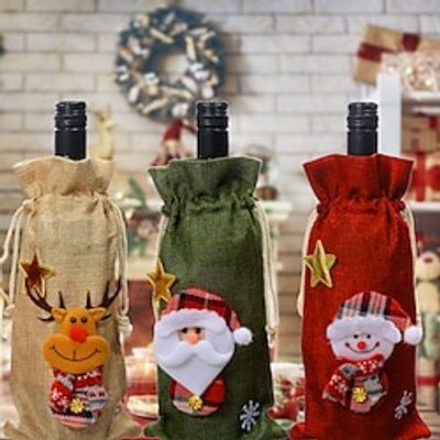 Christmas Wine Bottle Bags Cover, Cute Red Wine Bottle Decorations Bag, Cartoon Christmas Decoration Wine Gift Felt Bag For Hotel Kitchen Table Decoration. Lightinthebox
