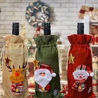 Christmas Wine Bottle Bags Cover, Cute Red Wine Bottle Decorations Bag, Cartoon Christmas Decoration Wine Gift Felt Bag For Hotel Kitchen Table Decoration. Lightinthebox - thumbnail