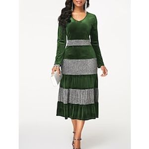 Women's Party Dress Velvet Dress Green Midi Dress Green Purple Long Sleeve Color Block Sequins Winter Fall V Neck Party Elegant Mature Party Wedding Guest Fall Dress 2022 S M L XL 2XL 3XL 4XL 5XL Lightinthebox