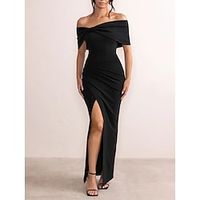 Women's Black Dress Prom Dress Party Dress Long Dress Maxi Dress Black Red Short Sleeve Plain Backless Summer Spring Fall Off Shoulder Elegant Wedding Guest Evening Party Vacation S M L XL Lightinthebox - thumbnail