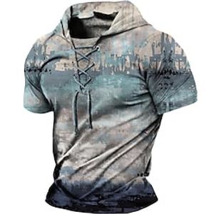 Men's Pullover Hoodie Sweatshirt Blue Hooded Abstract Graphic Prints Lace up Print Sports  Outdoor Daily Holiday 3D Print Designer Casual Athletic Spring  Summer Clothing Apparel Hoodies Lightinthebox