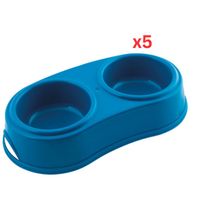 Georplast Plastic Double Antislip Pet Bowl Large - Blue (Pack of 5)