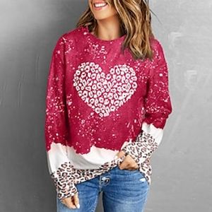 Women's Sweatshirt Pullover Leopard Heart Active Sportswear Print Red Valentine's Day Casual Round Neck Long Sleeve Top Micro-elastic Fall  Winter Lightinthebox