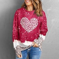Women's Sweatshirt Pullover Leopard Heart Active Sportswear Print Red Valentine's Day Casual Round Neck Long Sleeve Top Micro-elastic Fall  Winter Lightinthebox - thumbnail