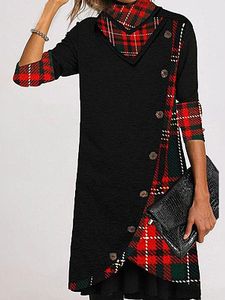 Trendy Plaid Tunic High Neckline A-line Dress