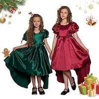 Kids Girls' Party Dress Solid Color Short Sleeve Formal Performance Special Occasion Ruched Tie Knot Elegant Princess Beautiful Cotton Polyester Midi Party Dress Spring Fall Winter 3-10 Years Pink Lightinthebox - thumbnail