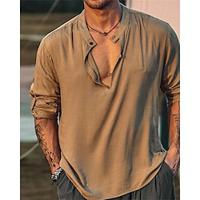 Men's Shirt Button Up Shirt Casual Shirt Summer Shirt Beach Shirt Black White Blue khaki Dark Blue Long Sleeve Plain Band Collar Holiday Vacation Button-Down Clothing Apparel Fashion Casual Lightinthebox