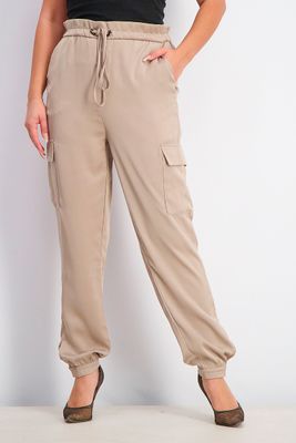 Womens Adjustable Drawstring Cargo Pants Beige Womens Adjustable Drawstring Cargo Pants Beige