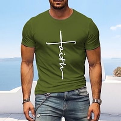 Men's T shirt Tee Graphic Tee Cool Shirt Graphic Prints Cross Faith Crew Neck Hot Stamping Street Vacation Short Sleeves Print Clothing Apparel Designer Basic Modern Contemporary Lightinthebox