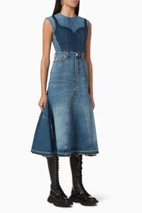 Godet Midi Dress in Denim