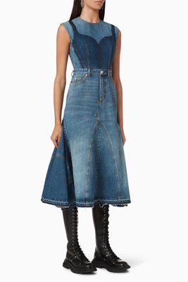 Godet Midi Dress in Denim