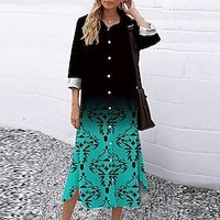 Women's Shift Dress Midi Dress Black Blue Khaki 34 Length Sleeve Fall Floral Button Print Fall Spring Shirt Collar Casual Fashion 2022 S M L XL XXL 3XL Lightinthebox - thumbnail