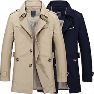 Men's Winter Coat Trench Coat Daily Wear Vacation Winter Fall Thermal Warm Windbreaker Outerwear Clothing Apparel Fashion Warm Ups Solid Colored Pocket Turndown Single Breasted miniinthebox