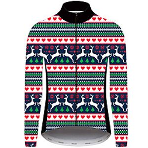 21Grams Christmas Men's Long Sleeve Cycling Jersey - Red and White Bike Jersey Padded Shorts / Chamois Top UV Resistant Quick Dry Breathable Sports Winter Fleece 100% Polyester Mountain Bike MTB Road miniinthebox