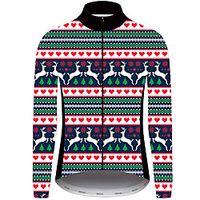 21Grams Christmas Men's Long Sleeve Cycling Jersey - Red and White Bike Jersey Padded Shorts / Chamois Top UV Resistant Quick Dry Breathable Sports Winter Fleece 100% Polyester Mountain Bike MTB Road miniinthebox - thumbnail