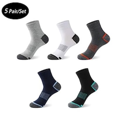 Men's 5 Pack Multi Packs Socks Crew Socks Running Socks Casual Socks Rainbow Color Plain Sports Outdoor Casual Daily Basic Medium Spring Fall Fashion Lightinthebox