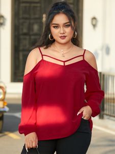 YOINS BASICS Plus Size Cold Shoulder Backless Design Long Sleeves Blouse