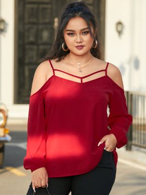 YOINS BASICS Plus Size Cold Shoulder Backless Design Long Sleeves Blouse