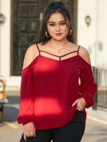 YOINS BASICS Plus Size Cold Shoulder Backless Design Long Sleeves Blouse - thumbnail