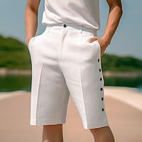 Men's Shorts Linen Shorts Summer Shorts Pocket Side Button Straight Leg Plain Comfort Breathable Short Casual Daily Holiday Linen Cotton Blend Fashion Designer White miniinthebox