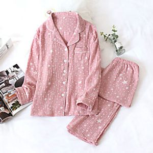Women's Breathable Gift Pajamas Sets Home Daily Bed Vacation Button Print Star Cotton Fashion Soft Sweet Spring Summer Lapel Long Sleeve Long Pant Buckle Lightinthebox