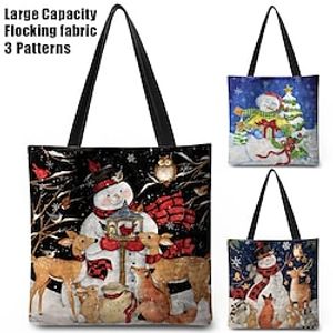 Women's Tote Shoulder Bag Fluffy Bag Polyester Christmas Shopping Daily Print Large Capacity Lightweight Durable Character Black Dark Blue Light Blue Lightinthebox