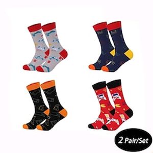 Men's 2 Pairs Crew Socks Men Socks Xmas Socks Black Blue Color Christmas Casual Daily Basic Medium Fall  Winter Thermal Lightinthebox