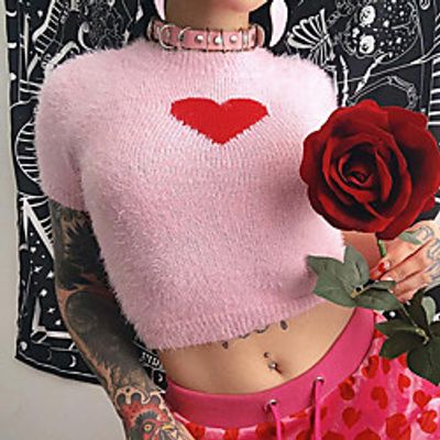 2021 spring new cross-border amazon casual girl pink love patch short-sleeved t-shirt women's bottoming short top miniinthebox