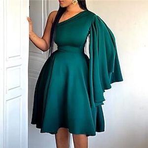 Women's Party Dress Swing Dress Green Black White Long Sleeve Pure Color Cold Shoulder Winter Fall Autumn One Shoulder Mature Party Winter Dress Fall Dress 2022 S M L XL XXL 3XL Lightinthebox