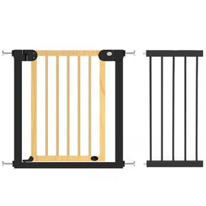 Baby Safe Wooden Safety Gate With 35cm Black Extension - Natural Wood BS_CM_SGW35_NW